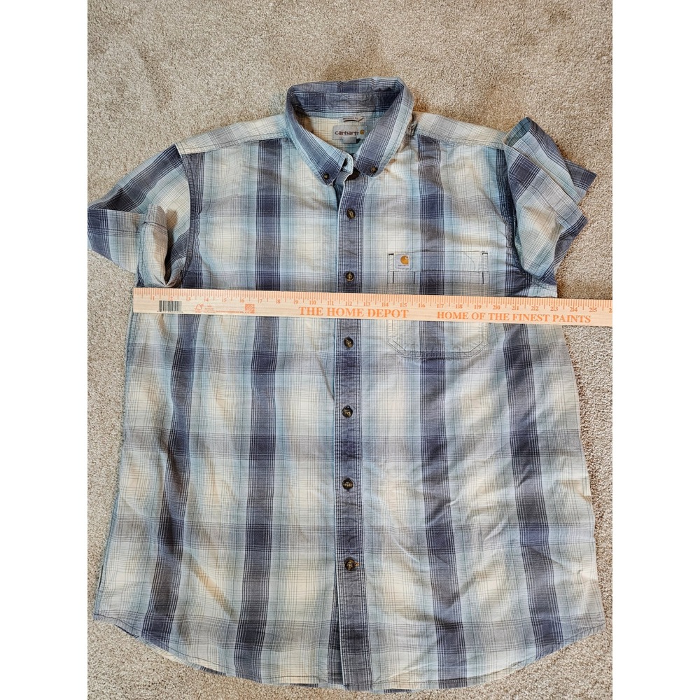 Carhartt Button Down Shirt Mens XL Blue Plaid Relaxed Fit S/S Workwear Utility - Picture 7 of 9